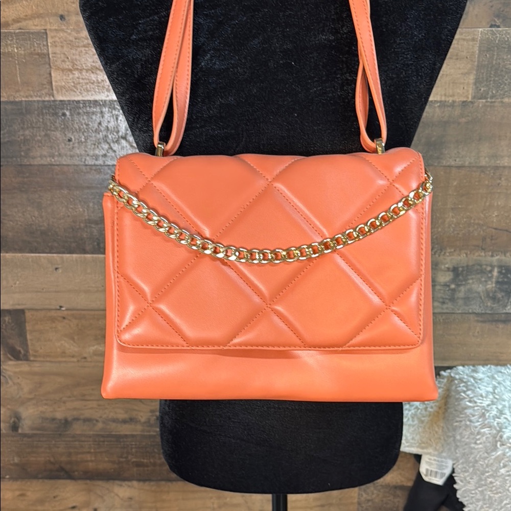 Orange Quilted Chain Shoulder Bag